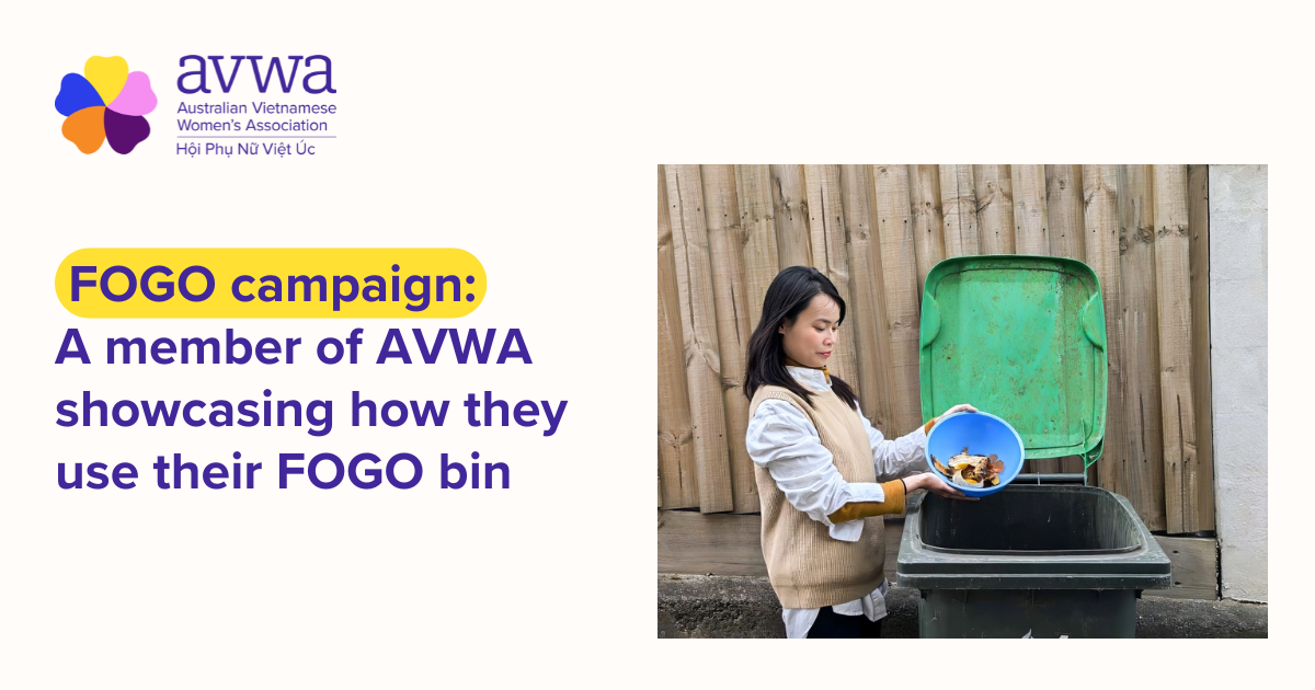 FOGO campaign: A member of AVWA showcasing how they use their FOGO bin